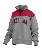 Women's Pressbox Gray Oklahoma Sooners Avon Fleece Quarter-Zip Jacket