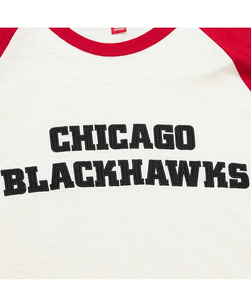 Men's Mitchell & Ness Cream Chicago Blackhawks Legendary Slub Vintage-Like Raglan Long Sleeve T-shirt