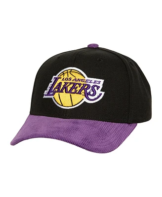 Men's Mitchell & Ness Black Distressed Los Angeles Lakers Corduroy Pro Crown Adjustable Hat