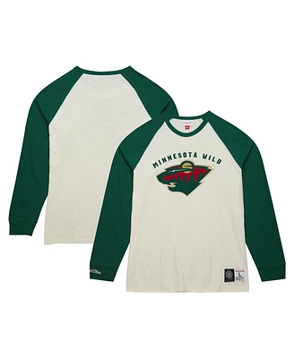 Men's Mitchell & Ness Cream Minnesota Wild Legendary Slub Vintage-Like Raglan Long Sleeve T-shirt