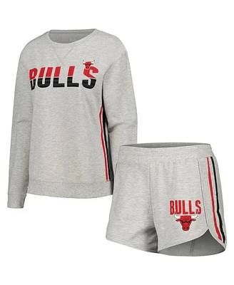 Women's Concepts Sport Gray Chicago Bulls Cedar Long Sleeve T-shirt and Shorts Sleep Set