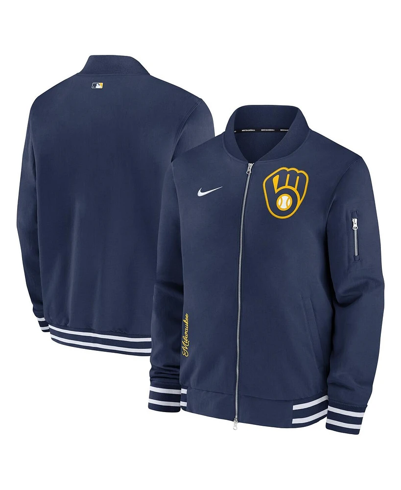 Men's Nike Navy Milwaukee Brewers Authentic Collection Full-Zip Bomber Jacket