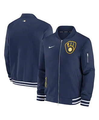 Men's Nike Navy Milwaukee Brewers Authentic Collection Full-Zip Bomber Jacket