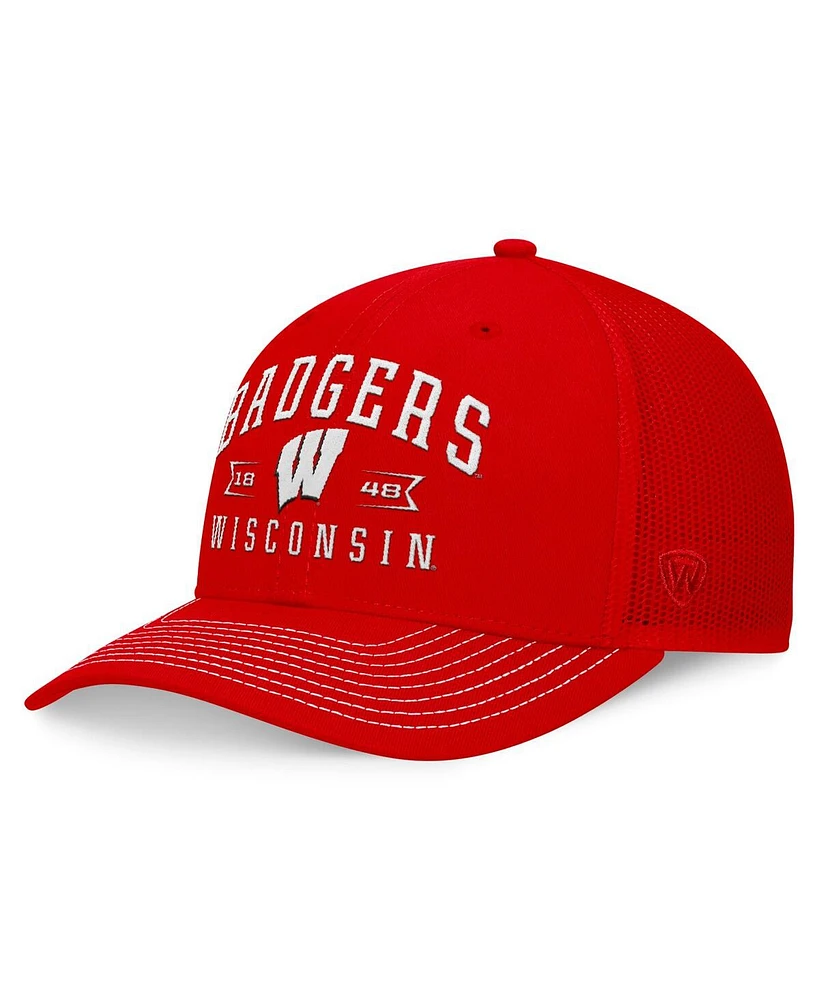 Men's Top of the World Red Wisconsin Badgers Carson Trucker Adjustable Hat