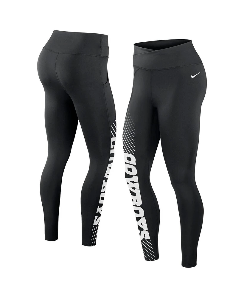 Women's Nike Black Dallas Cowboys Yard Line Crossover Leggings