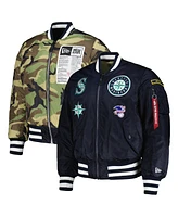 Men's New Era x Alpha Industries Navy, Camo Seattle Mariners Reversible Full-Zip Bomber Jacket