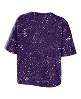 Women's Wear by Erin Andrews Purple Washington Huskies Bleach Wash Splatter Cropped Notch Neck T-shirt