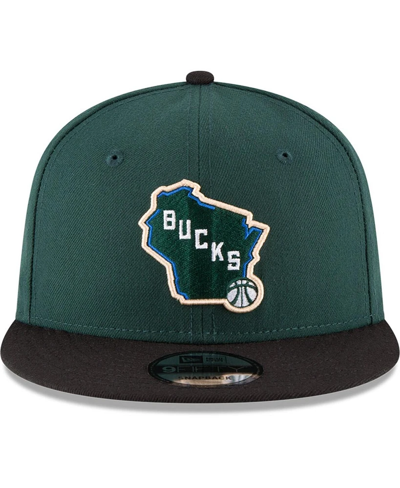 Men's New Era Hunter Green, Black Milwaukee Bucks 2-Tone 9FIFTY Adjustable Snapback Hat