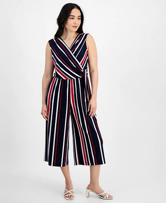Connected Petite Striped Cropped Wide-Leg Jumpsuit