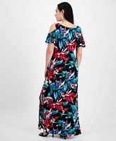 Connected Petite Floral Cold-Shoulder Maxi Dress