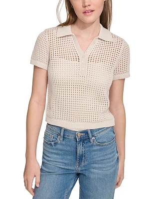 Calvin Klein Jeans Petite Cotton Open-Stitch Polo Shirt