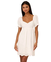 Adrianna by Adrianna Papell Women's Cotton Eyelet Puff-Sleeve Fit & Flare Dress