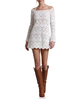 Avec Les Filles Women's Crocheted Off-The-Shoulder Mini Dress