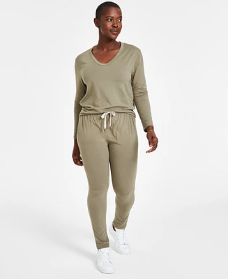 Poplinen Women's Solid-Color V-Neck Long-Sleeve Pajama Shirt