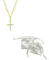 Adornia 14K Gold-Plated Paperclip Cubic Zirconia Cross Necklace