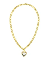 Adornia 14K Gold-Plated Figaro Chain Mother-of-Pearl Heart Necklace