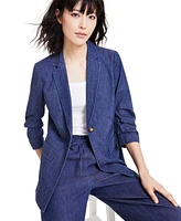 Anne Klein Women's Denim Ruched-Sleeve Blazer