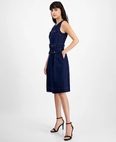 Anne Klein Women's Scoop-Neck Button-Front A-Line Dress