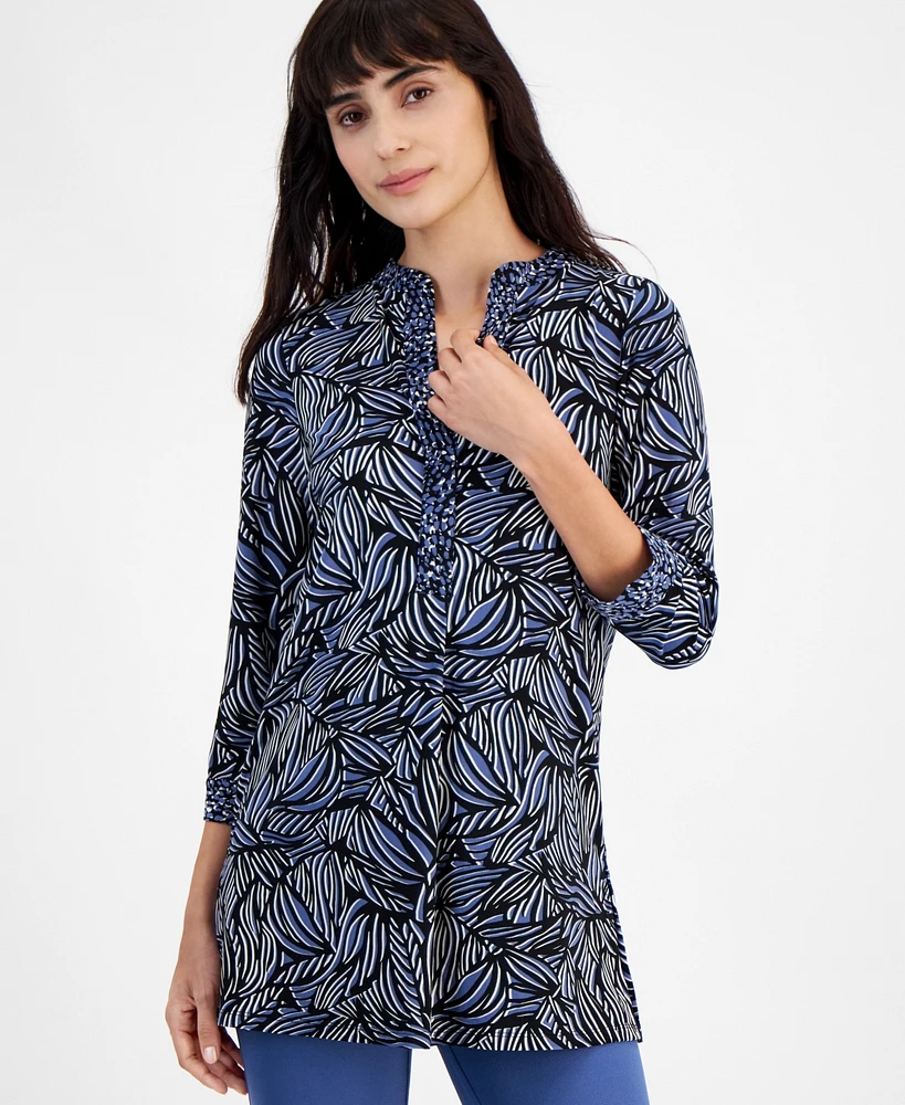 Anne Klein Women's Printed Band-Collar Tunic Top