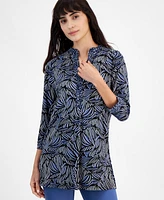 Anne Klein Women's Printed Band-Collar Tunic Top