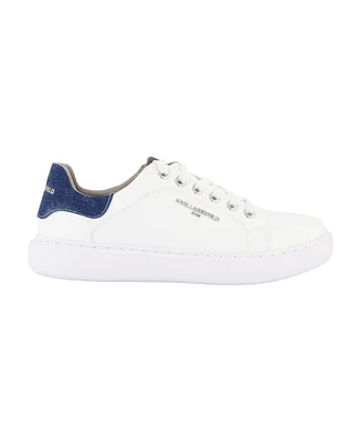 Karl Lagerfeld Paris Men's Leather Side Logo Bit Sneakers with Denim Back Counter