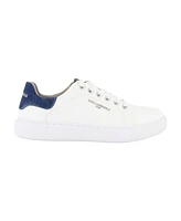 Karl Lagerfeld Paris Men's Leather Side Logo Bit Sneakers with Denim Back Counter