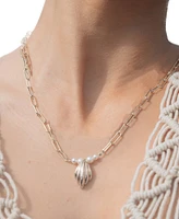 Sterling Forever Silver-Tone or Gold-Tone Cultured Shell Pearls With Shell Pendant Cherie Necklace