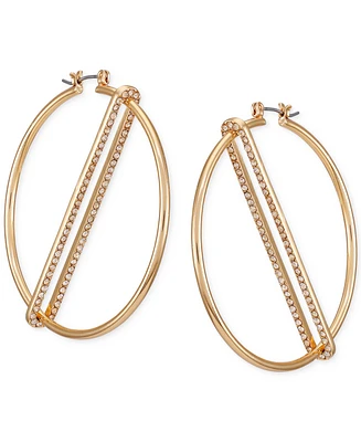 Guess Gold-Tone Crystal Diagonal Bar Large Hoop Earrings, 2.25"