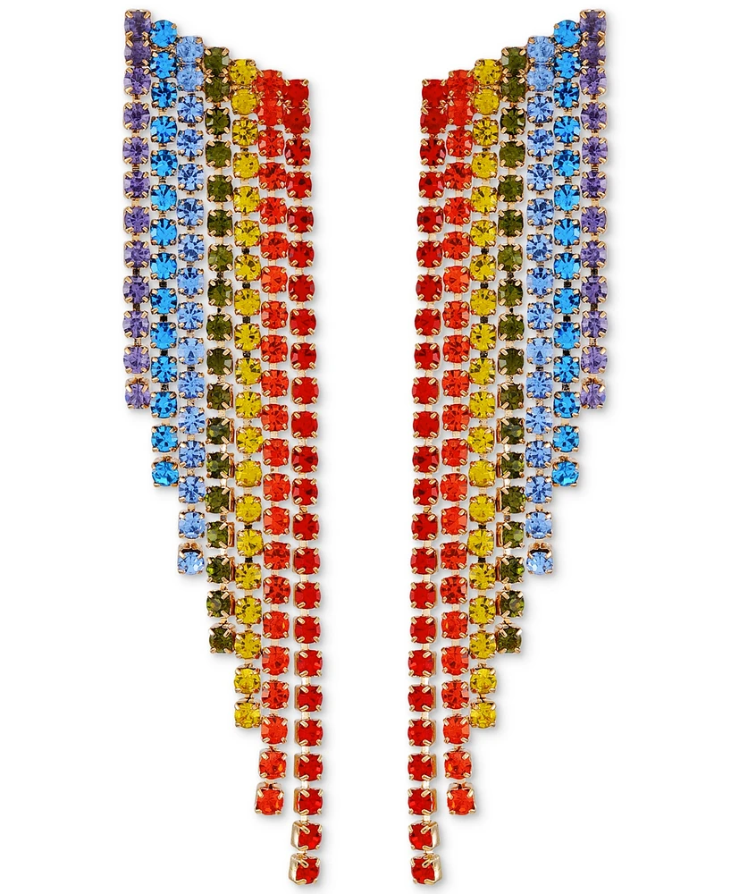 Guess Gold-Tone Rainbow Rhinestone Fringe Linear Earrings