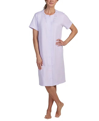 Miss Elaine Women's Embroidered Short-Sleeve Snap Robe