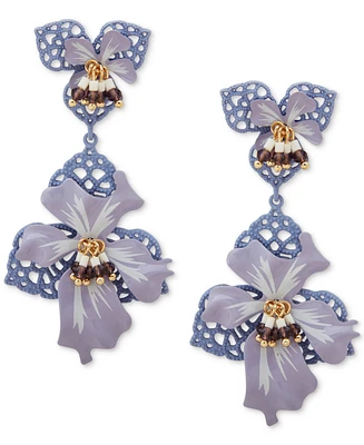 lonna & lilly Gold-Tone Beaded 3D Openwork Flower Double Drop Earrings