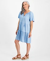 Style & Co Petite Tiered Chambray Dress, Created for Macy's