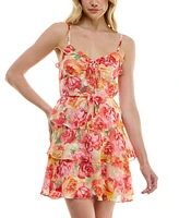 Bcx Juniors' V-Neck Printed Strappy Fit & Flare Dress
