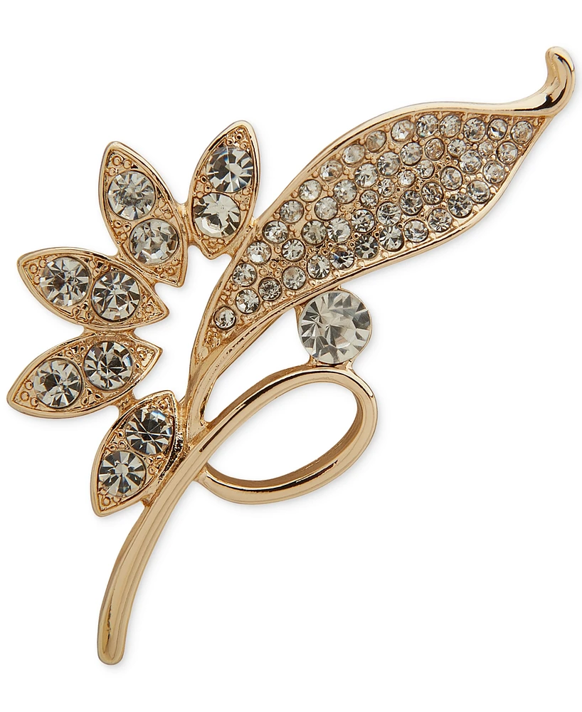 Anne Klein Gold-Tone Pave & Crystal Leaf Pin