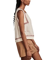 Lucky Brand Women's Embroidered High-Low Cotton Sleeveless Blouse