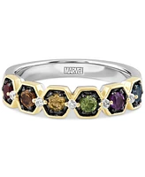 Wonder Fine Jewelry Multi-Gemstone (3/8 ct. t.w.) & Diamond (1/20 ct. t.w.) Infinity Stone Avengers Ring in Sterling Silver & Gold-Plate