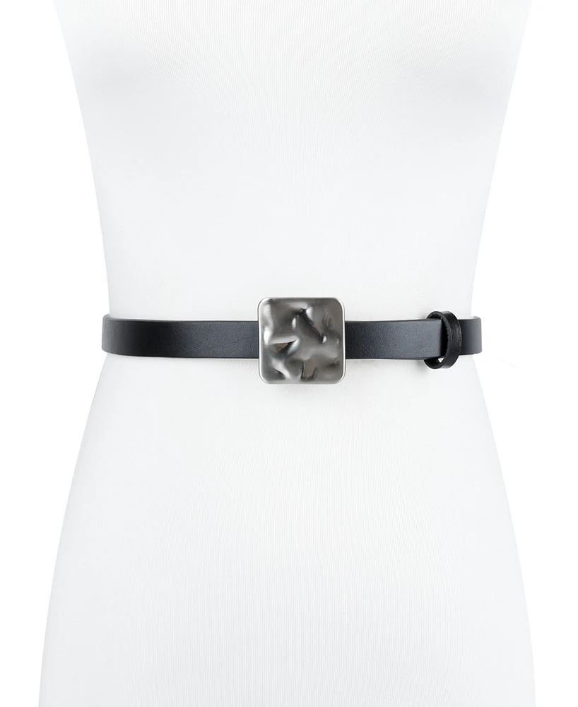 Calvin Klein Women's Skinny Hammered Plaque Buckle Belt