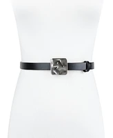 Calvin Klein Women's Skinny Hammered Plaque Buckle Belt