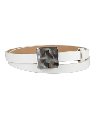 Calvin Klein Women's Skinny Hammered Plaque Buckle Belt