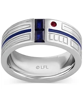 Wonder Fine Jewelry Men's Sapphire (1/4 ct. t.w.), Garnet Accent, & Blue Enamel R2D2 Ring in Sterling Silver