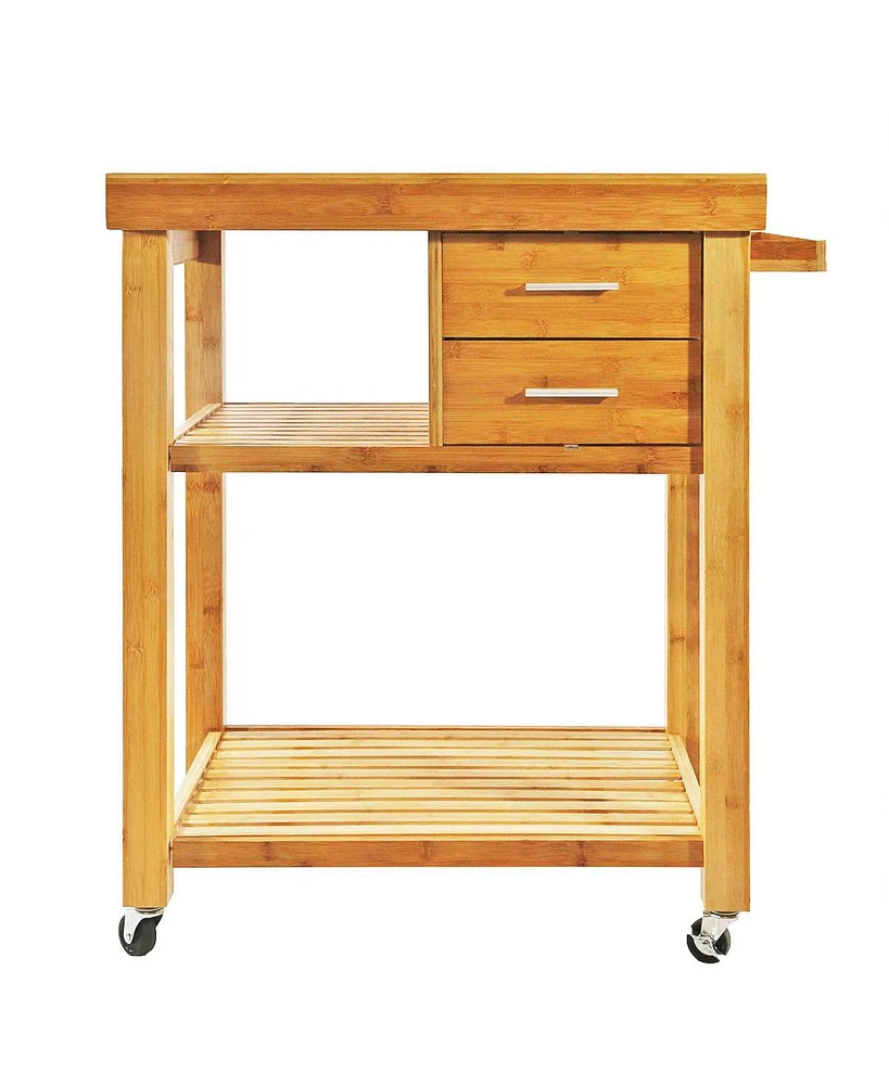 Home Aesthetics Rolling Bamboo Kitchen Island Cart Food Prep Trolley, with Towel Rack Drawers