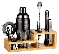 Touch of Mixology Premium 14 Piece Stainless Steel Bartender Kit with Bamboo Stand (Dark Metallic)