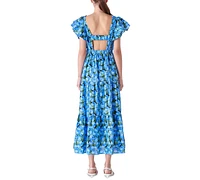 English Factory Women's Floral-Print Tiered Flutter-Sleeve Dress