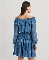 Lauren Ralph Women's Print Georgette Off-the-Shoulder Dress