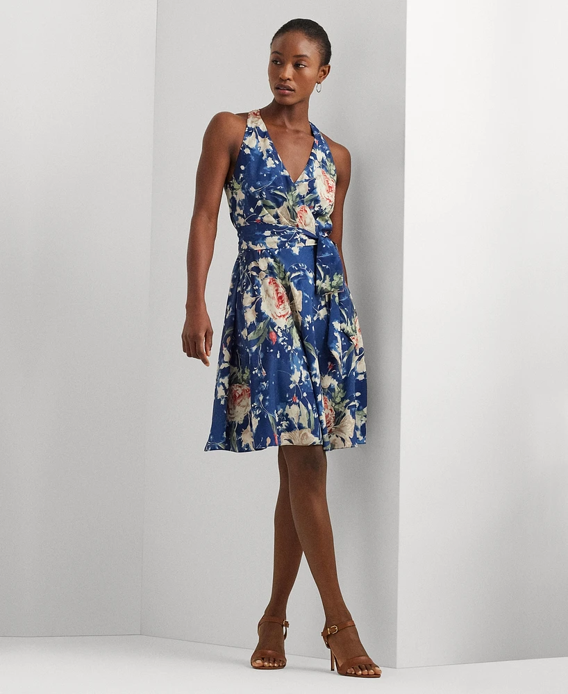 Lauren Ralph Women's Floral Belted Crepe Sleeveless Dress