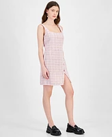 City Studios Juniors' Boucle Button-Trim Sleeveless Sheath Dress