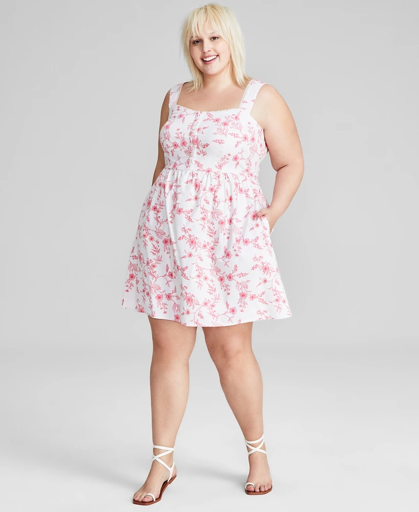And Now This Plus Floral-Print Corset Mini Dress, Created for Macy's