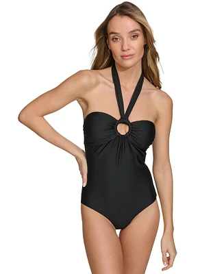 Dkny Women's O-Ring One-Piece Bandeau-Neck Swimsuit