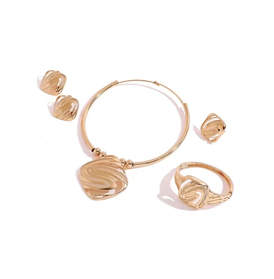 Sohi Women's Gold Ripple Rhombus Necklace, Earrings, Bracelet And Ring (Set Of 4)