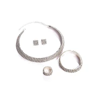 Sohi Women's Silver Bling Strand Necklace, Earrings, Bracelet And Ring (Set Of 4)